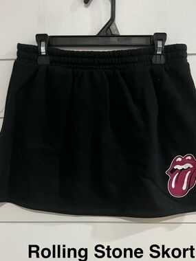 the Rolling Stones Black Skort with Pink Tongue Patch